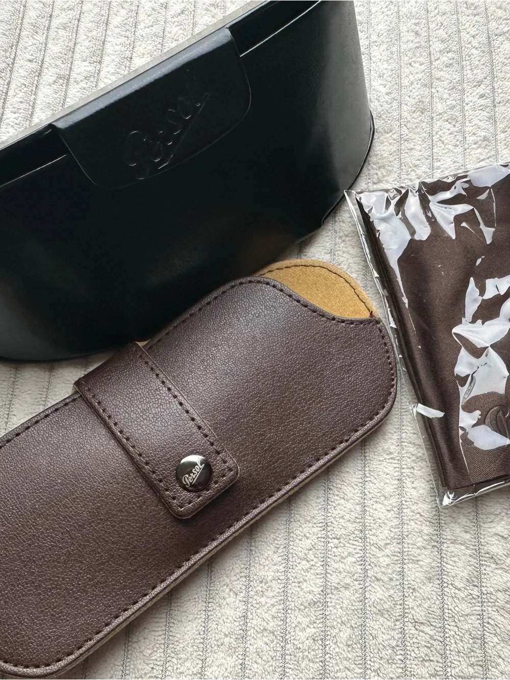 Persol eyeglass/Sunglass cases (set of two) with cleaning cloth